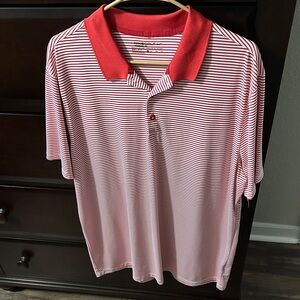 Nike Red and White Striped Polo Shirt